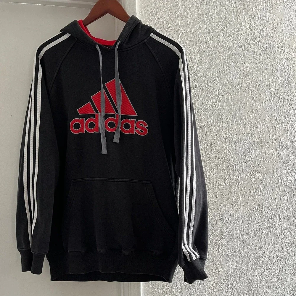 Adidas Logo Men's Black Hooded Sweatshirt - Men's Medium